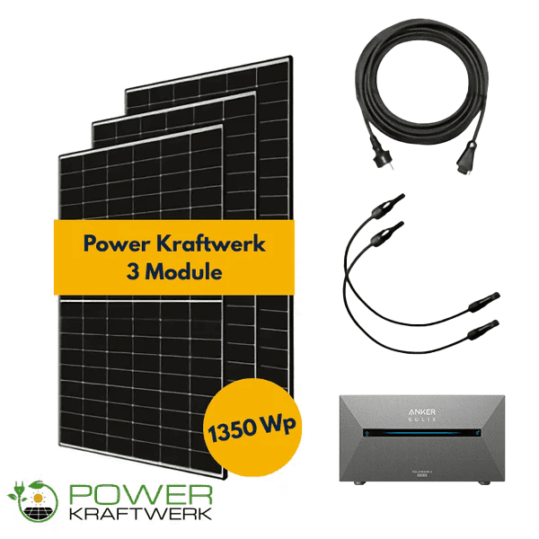 Balkonkraftwerk Flachdach – 1350 Wp – 3 Module – Komplettset mit Speicher