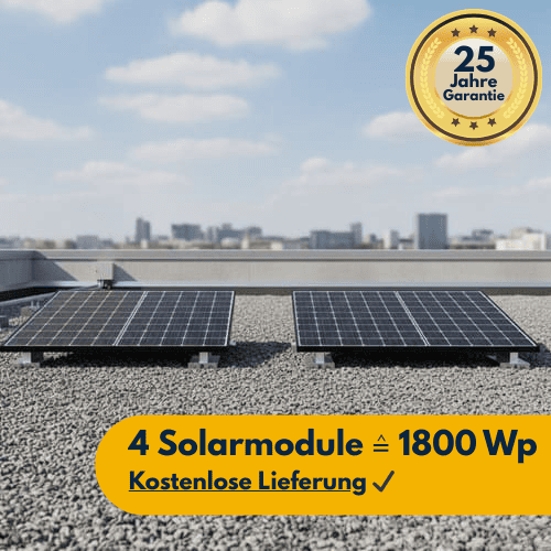 Balkonkraftwerk Flachdach – 1800 Wp – 4 Module – Komplettset mit Speicher